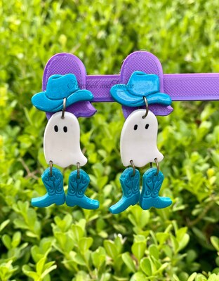 Cowboy Ghost | Boo Y'all | Boo Howdy | Boohaw | Spooky Western | Ghost Earrings | Halloween Earrings | Polymer Clay Earring | Dangle Earring - image1